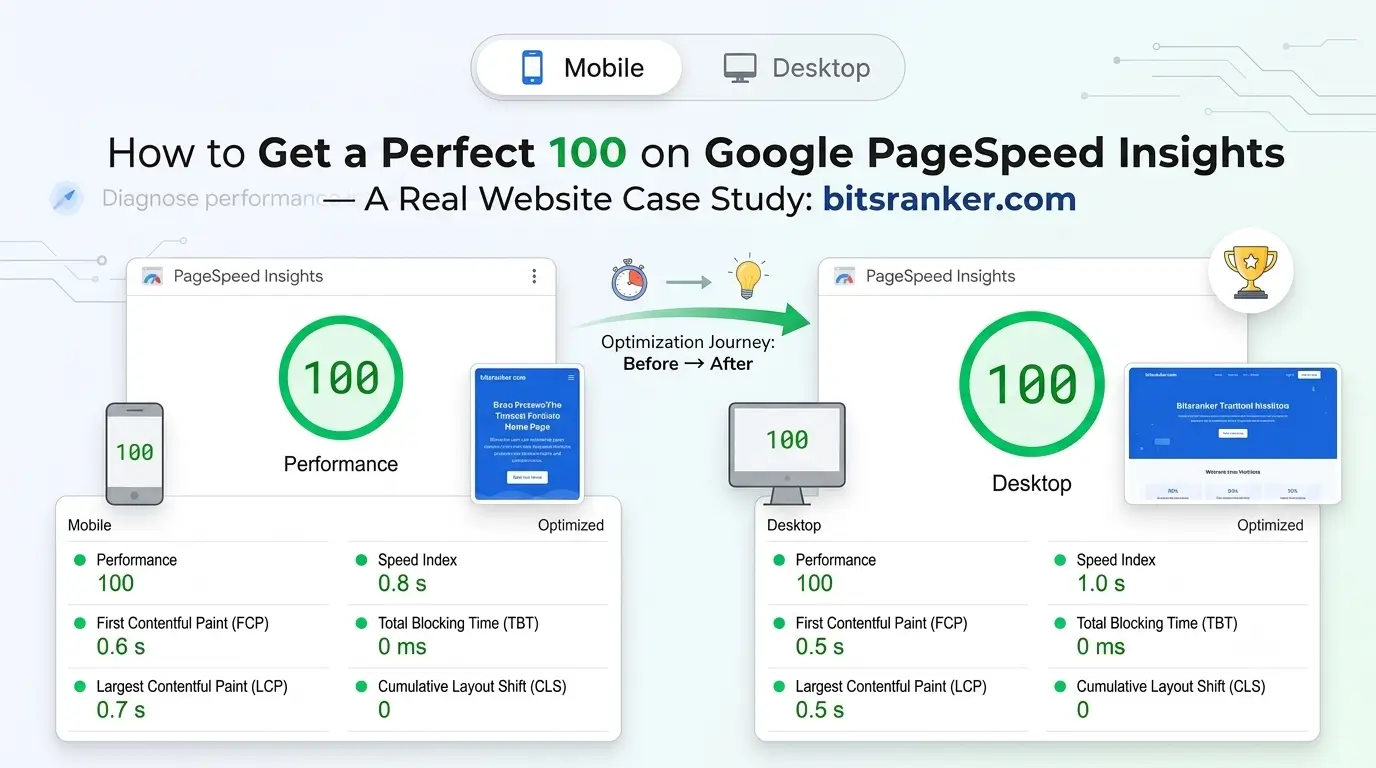 BitsRanker.com Google PageSpeed Insights score showing 100 on desktop performance